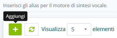 Pulsante Aggiungi per creare un alias di sintesi vocale