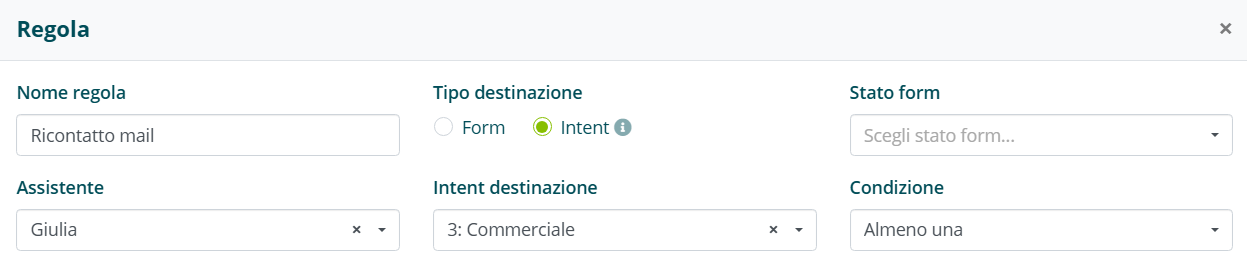 Selezione dell'assistente e dell'intent nella regola
