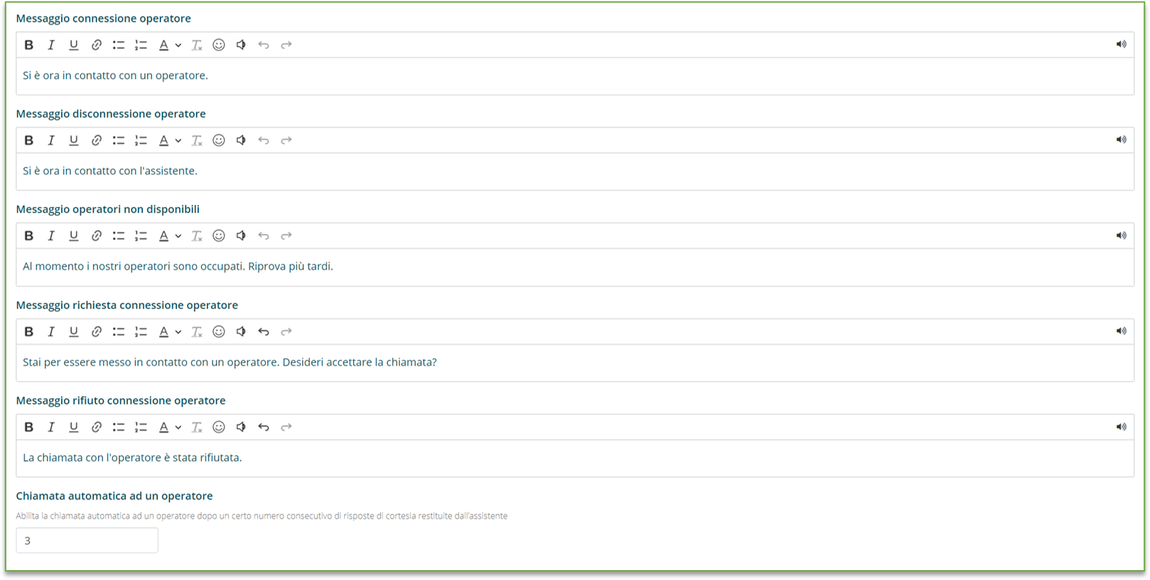 Impostazioni Live Chat