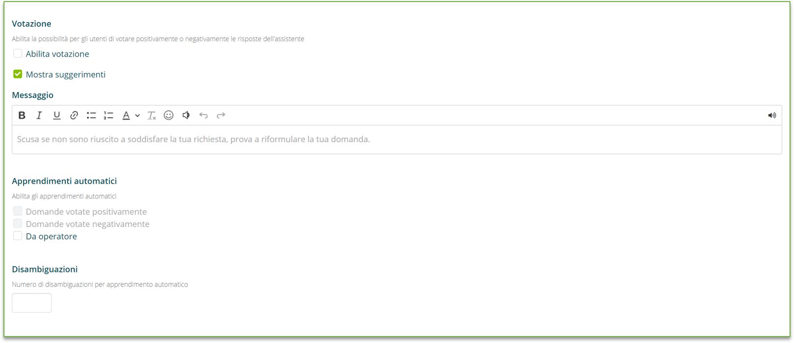 Impostazioni Reinforcement e votazione