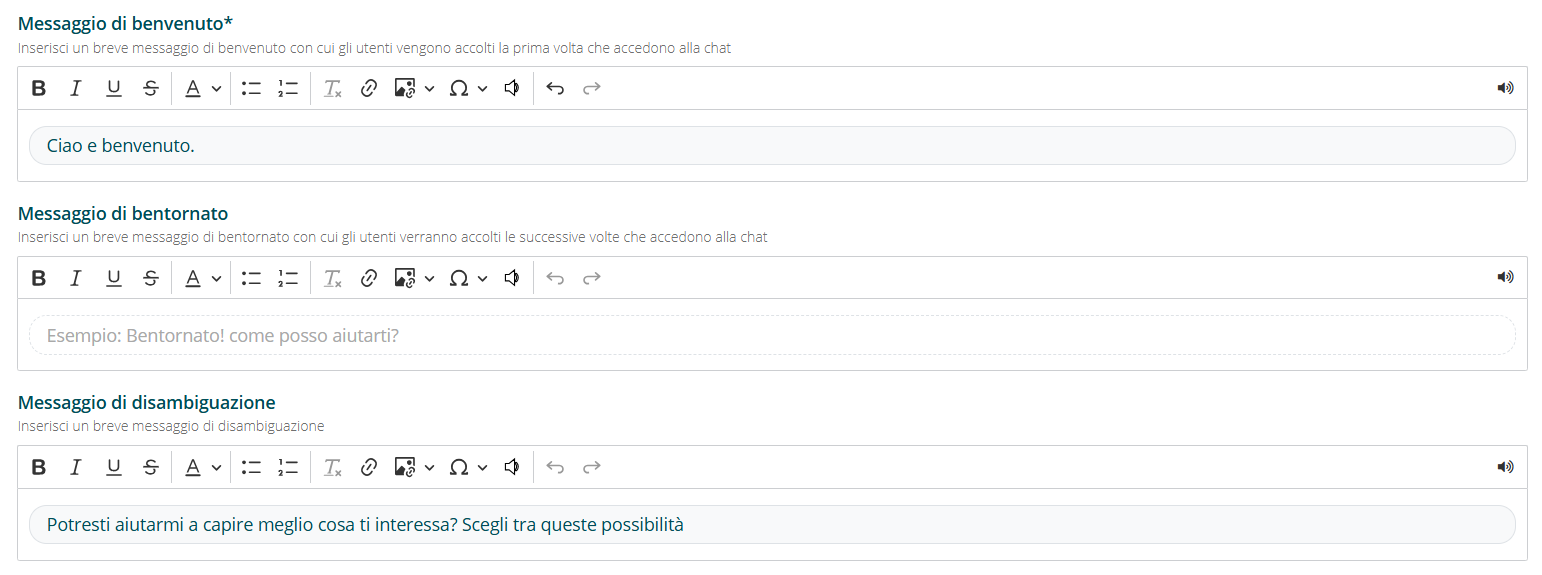 Configurazione messaggi di sistema