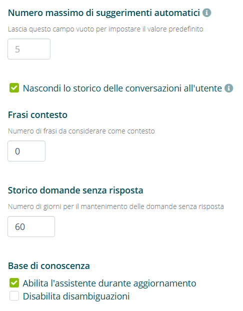Altre impostazioni comportamento assistente