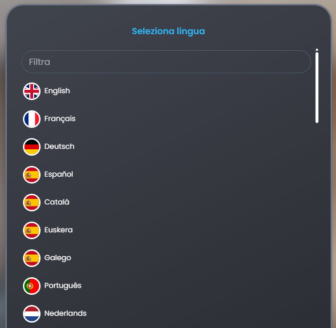 Lista lingue disponibili per l'assistente