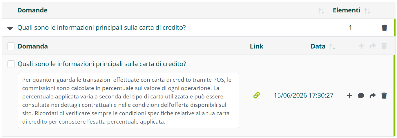 Elenco domande con risposte provenienti da Smart Document Access
