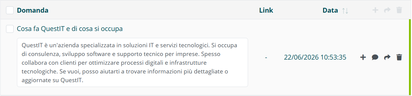Elenco domande con risposte provenienti da Generative AI