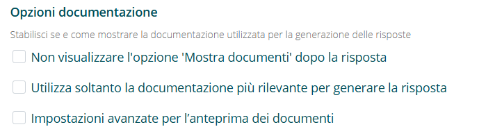 Sezione Opzioni documentazione