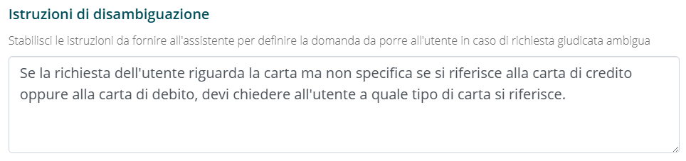 Campo istruzioni di disambiguazione per la ricerca Proattiva