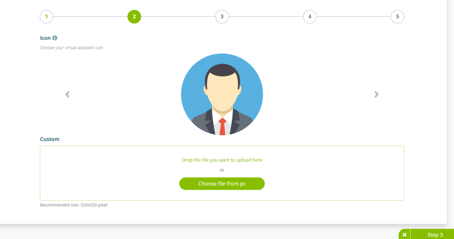 Secondo step del Wizard: icona dell'assistente