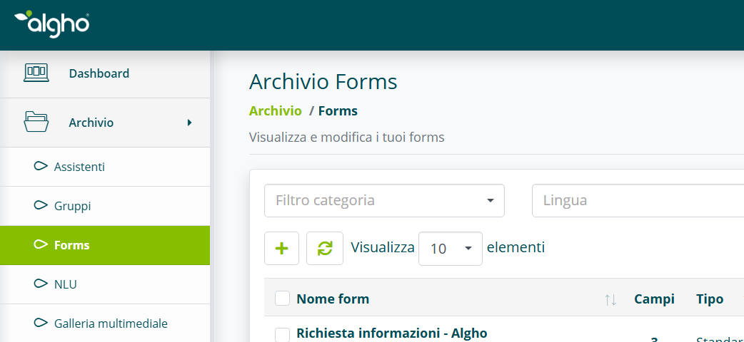 Voce Forms nel menu principale laterale