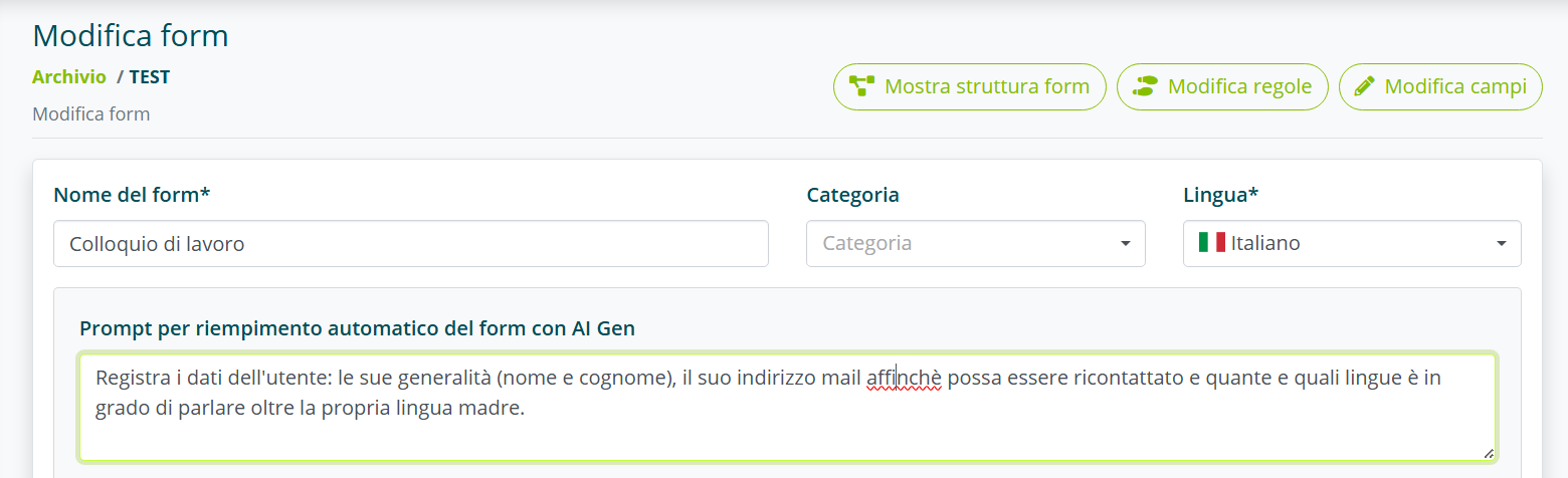 Inserimento del prompt generico per AI GEN nelle impostazioni generali