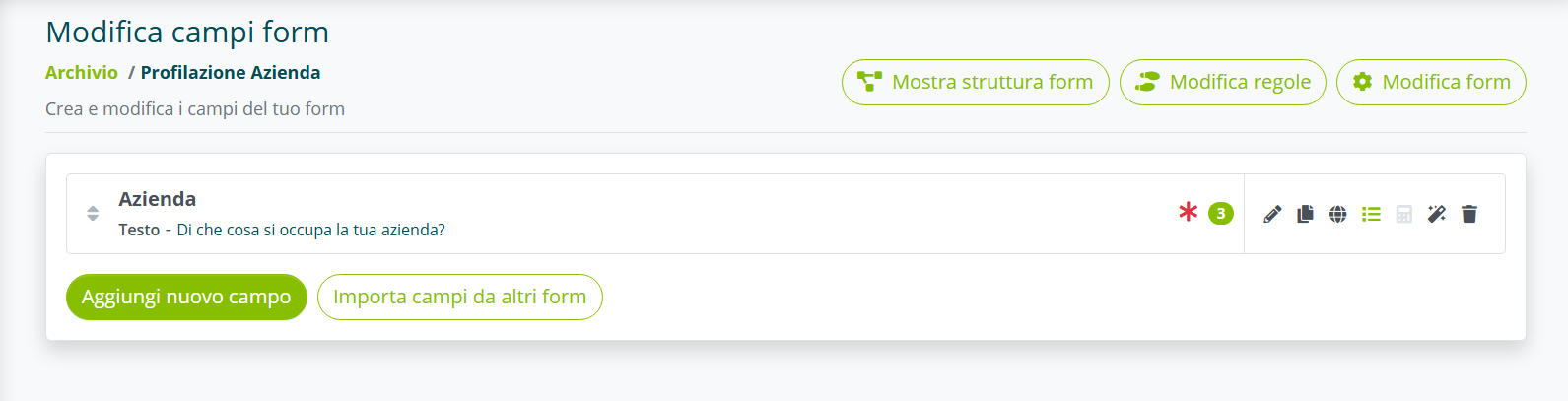 Form padre con domanda sul settore aziendale