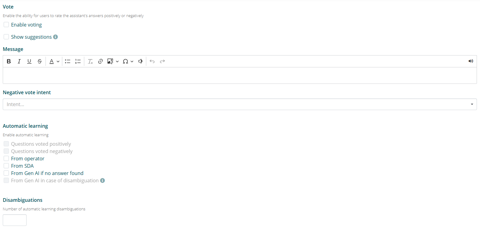 Impostazioni Reinforcement e votazione