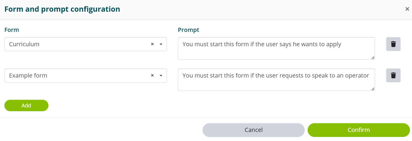 Esempio di prompt per avvio form