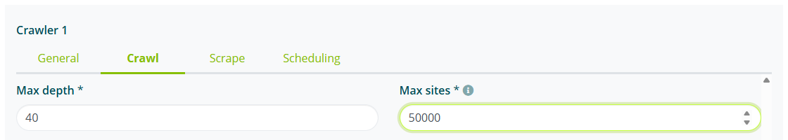 Impostazioni profondità massima e numero massimo di pagine
