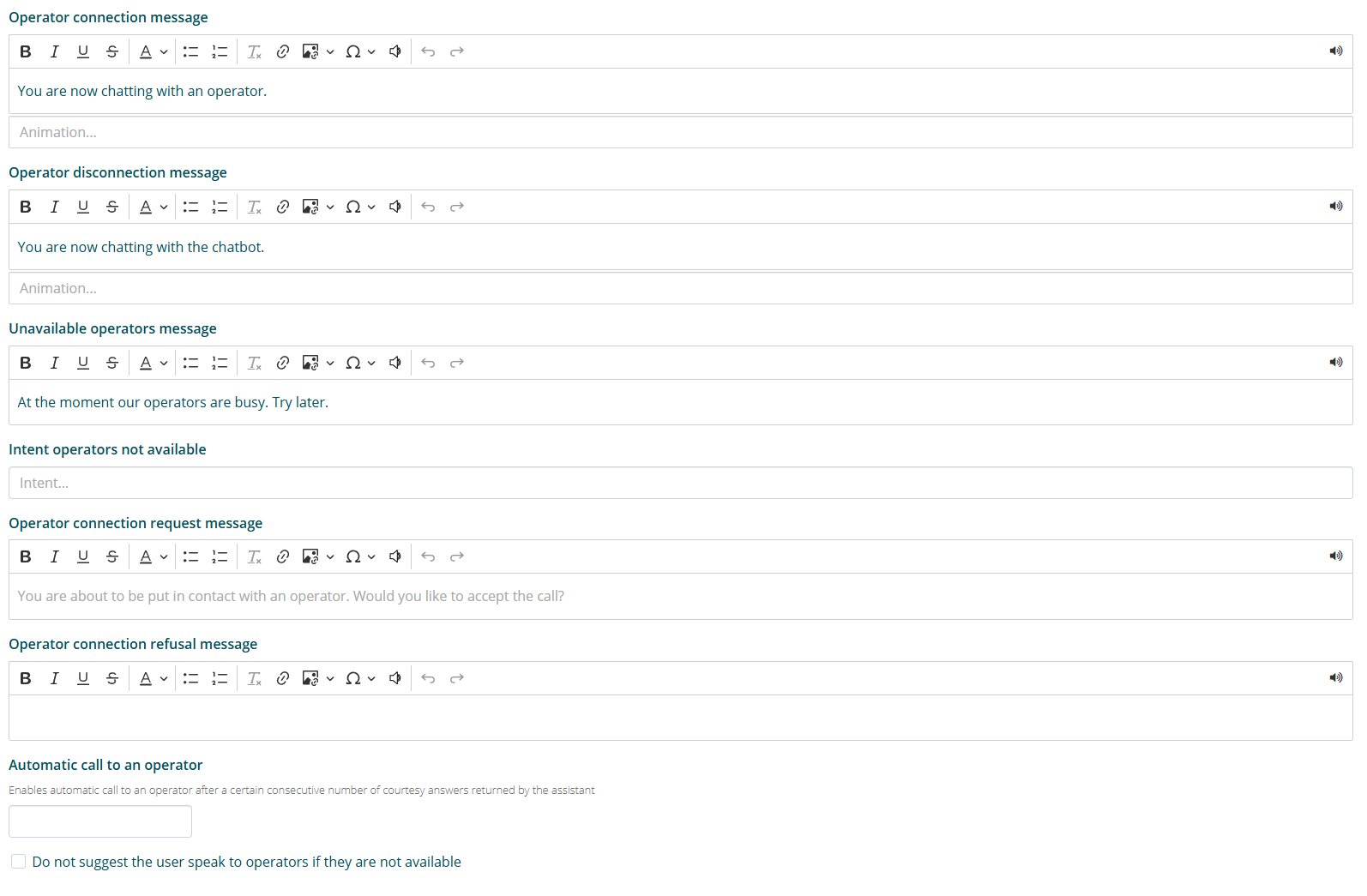 Impostazioni Live Chat