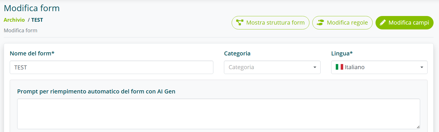 Pulsante Modifica campi per accedere all’editor dei campi