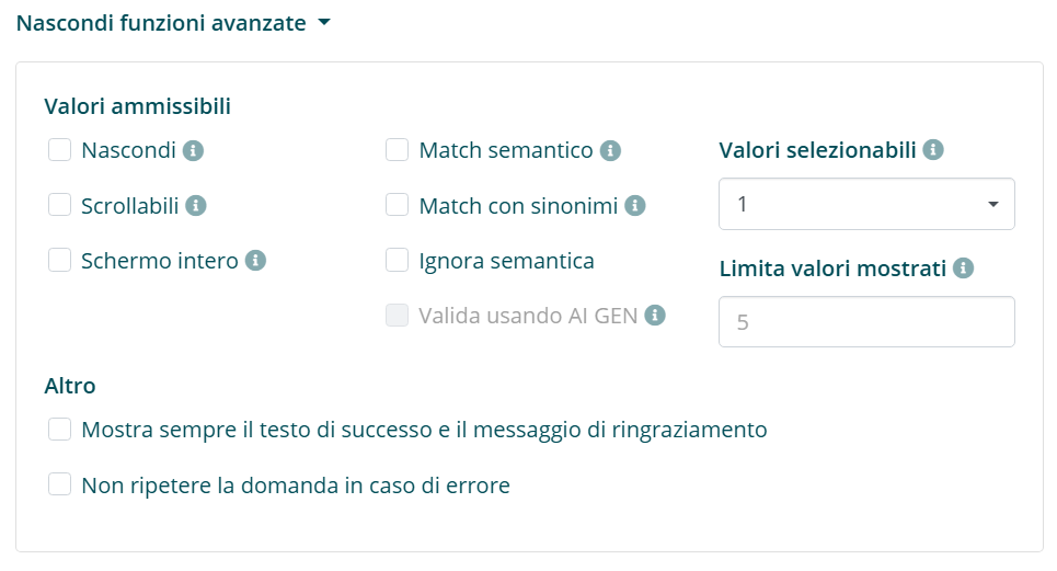 Funzioni avanzate del campo con gestione valori ammissibili