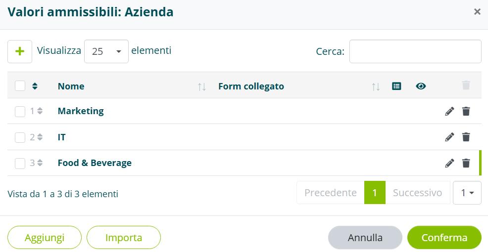 Valori ammissibili del form padre