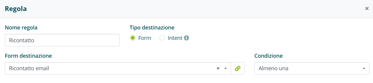 Selezione del form da collegare nella regola