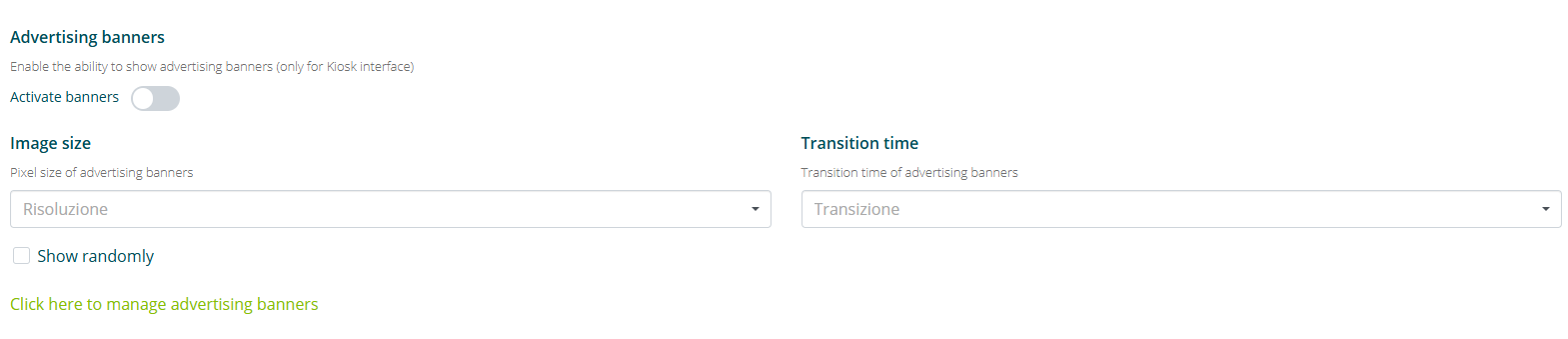 Impostazioni banner pubblicitari