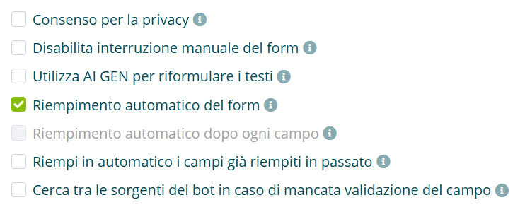 Attivazione dell’opzione Riempimento automatico del form