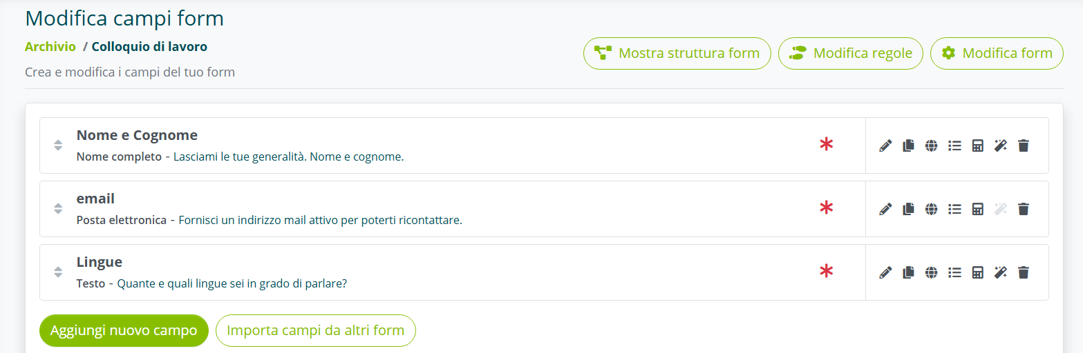Struttura del campo con campo Descrizione per il prompt AI GEN